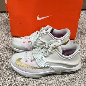 Nike Kids Sneakers - White, Gold, and Pink
